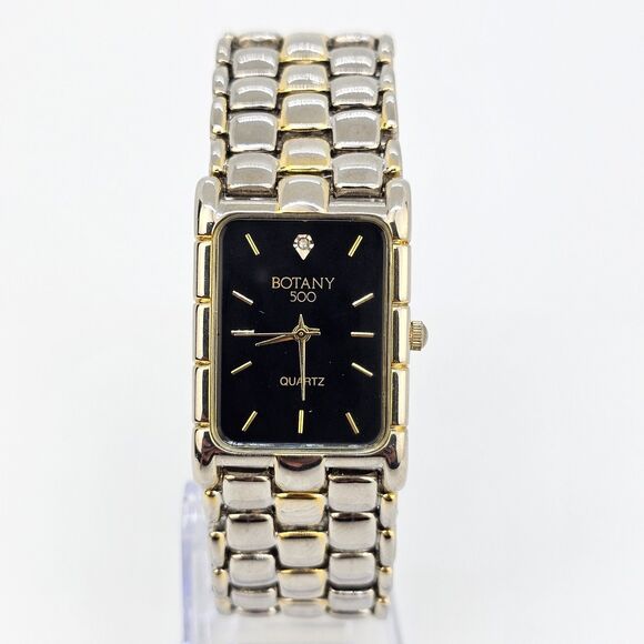 Botany 500 Watch Men 25mm Black Dial Gold Gray Bracelet Band 7" New Battery - Picture 1 of 14